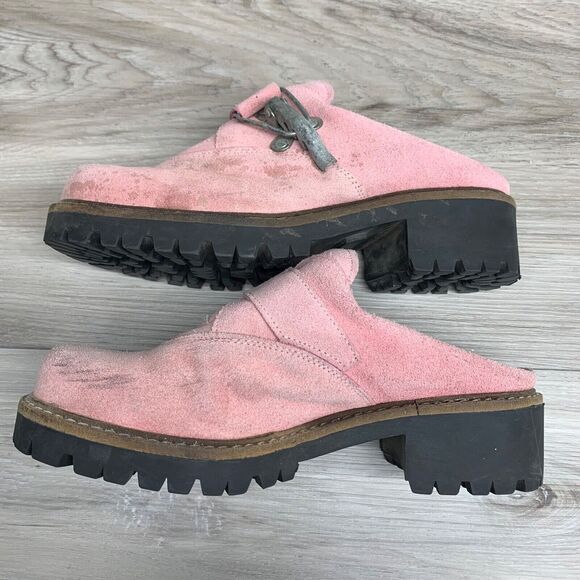 GEIER WALLY AUSTRIA Women’s 6-6.5 EU 37 US Suede Leather Mules Slides Clogs Pink - Picture 3 of 12